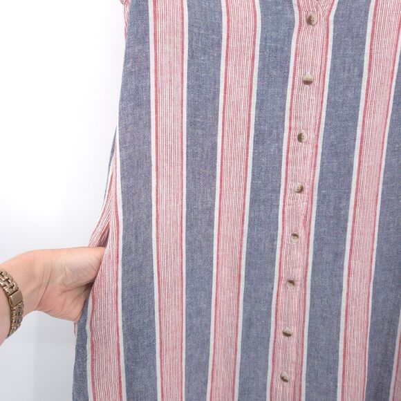 Marine Layer linen-blend striped button up dress Size XL blue/red sleeveless - Picture 3 of 6